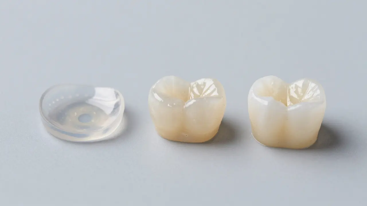 Makro záběr různých typů zubních vložek ukazující rozdíl v materiálu