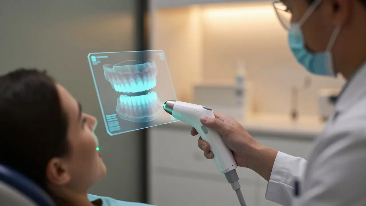 Ortodont používá digitální skener v moderní ordinaci