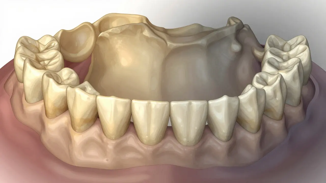 Srovnání zdravé a atrofované kosti při čekání na implantát