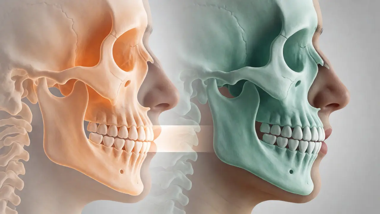 Porovnání skeletálního profilu před a po korekci předkusu
